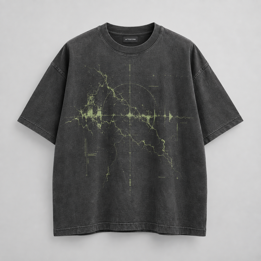 Acid Trace Box Tee in graphite with acid green front graphic