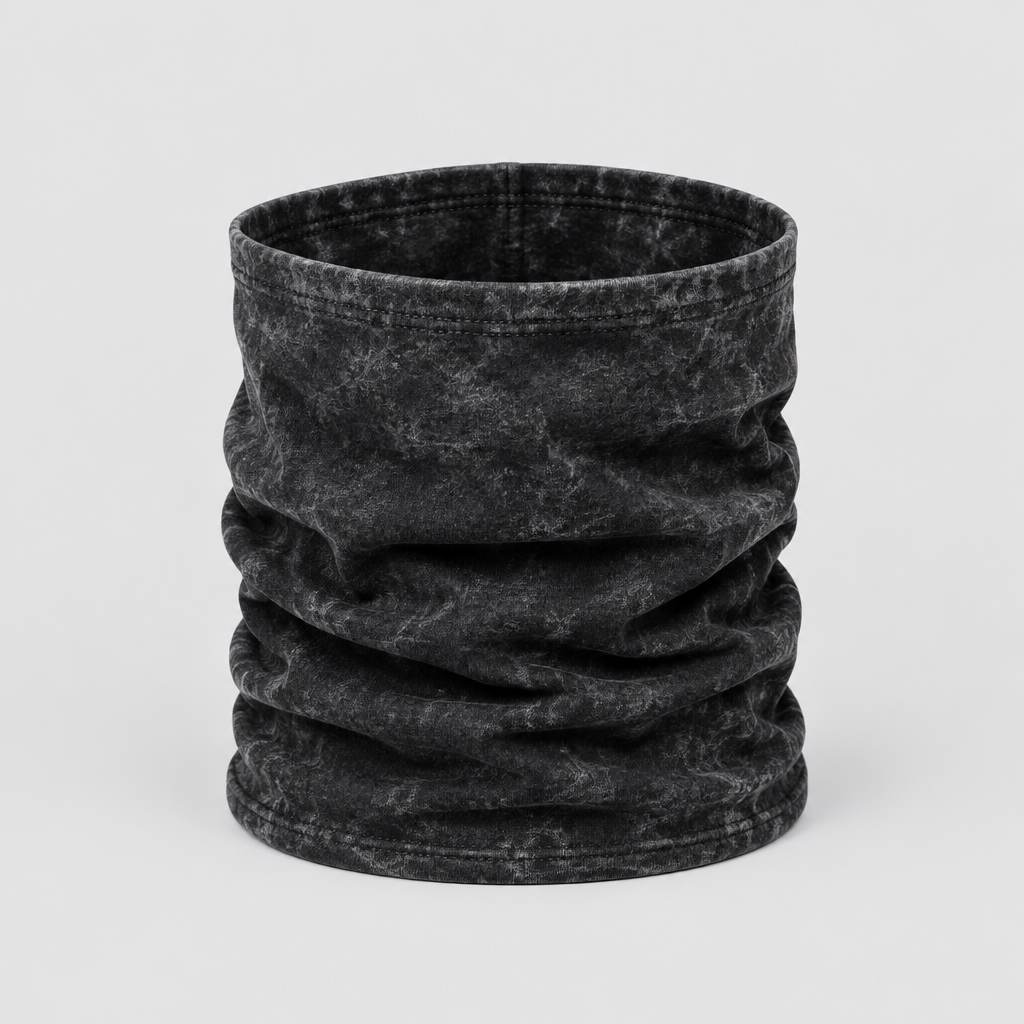 Acid Trace Neck Gaiter in acid-washed black jersey