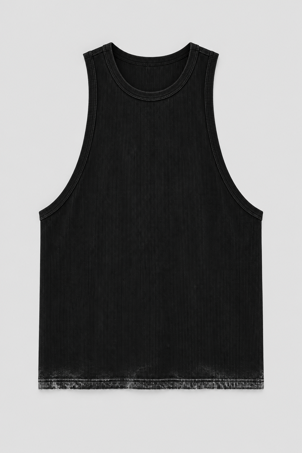 Acid Trace Ribbed Tank in black ribbed cotton, shown flat