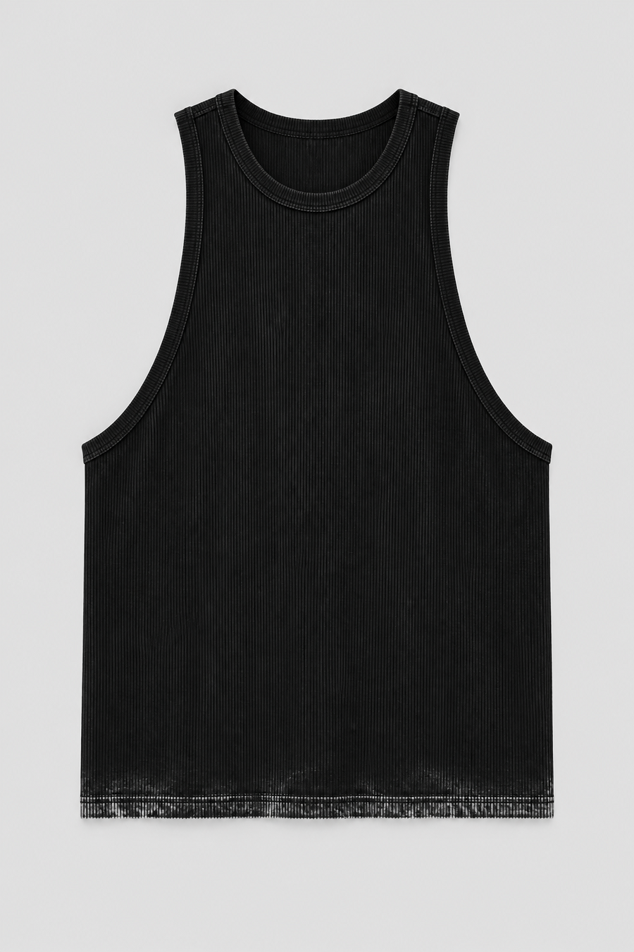 Acid Trace Ribbed Tank in black ribbed cotton, shown flat