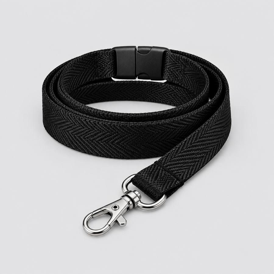 Afterhours Lanyard in black with metal swivel hook, coiled