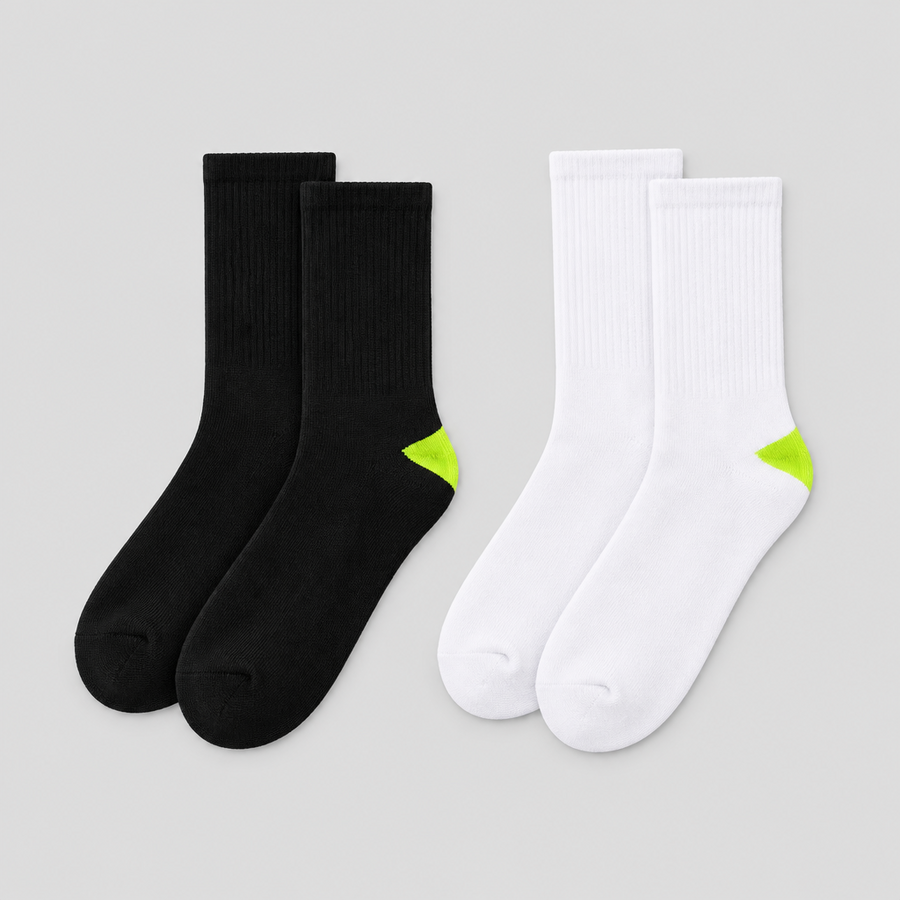 Afterhours Sock 2-Pack, one black pair and one white pair shown flat