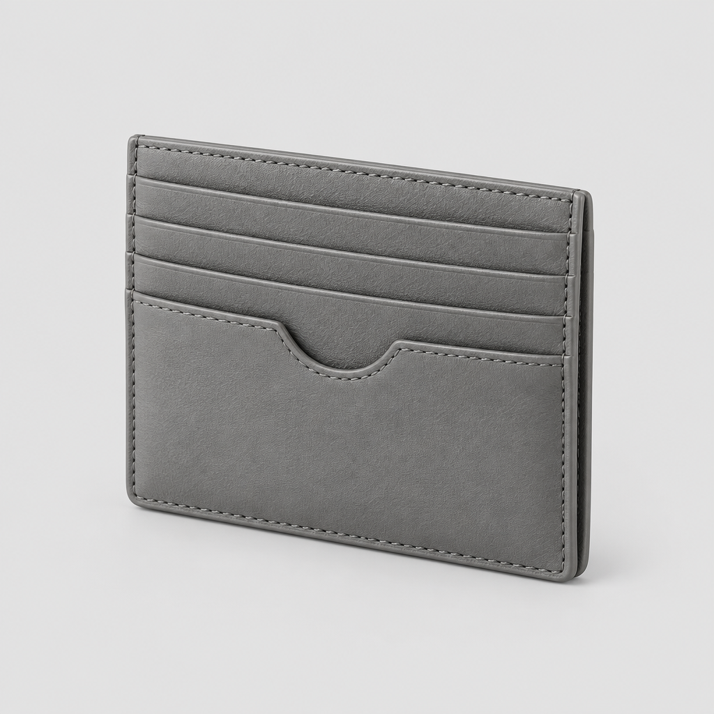 Ash Signal Card Holder in ash grey leather, front view