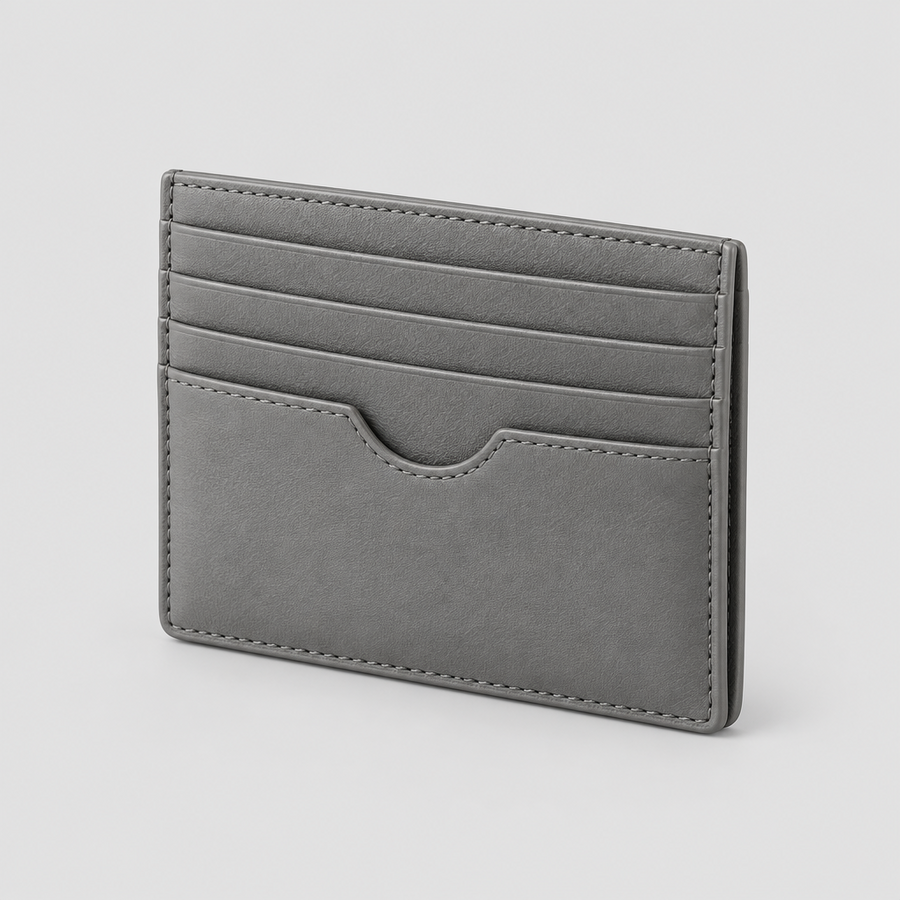 Ash Signal Card Holder in ash grey leather, front view