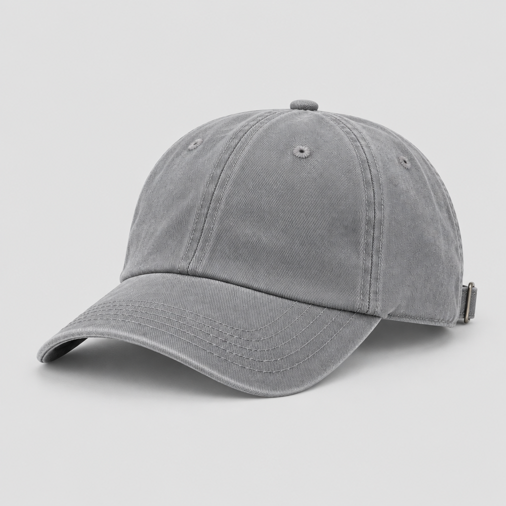 Ash Signal Dad Cap in washed ash grey, three-quarter view