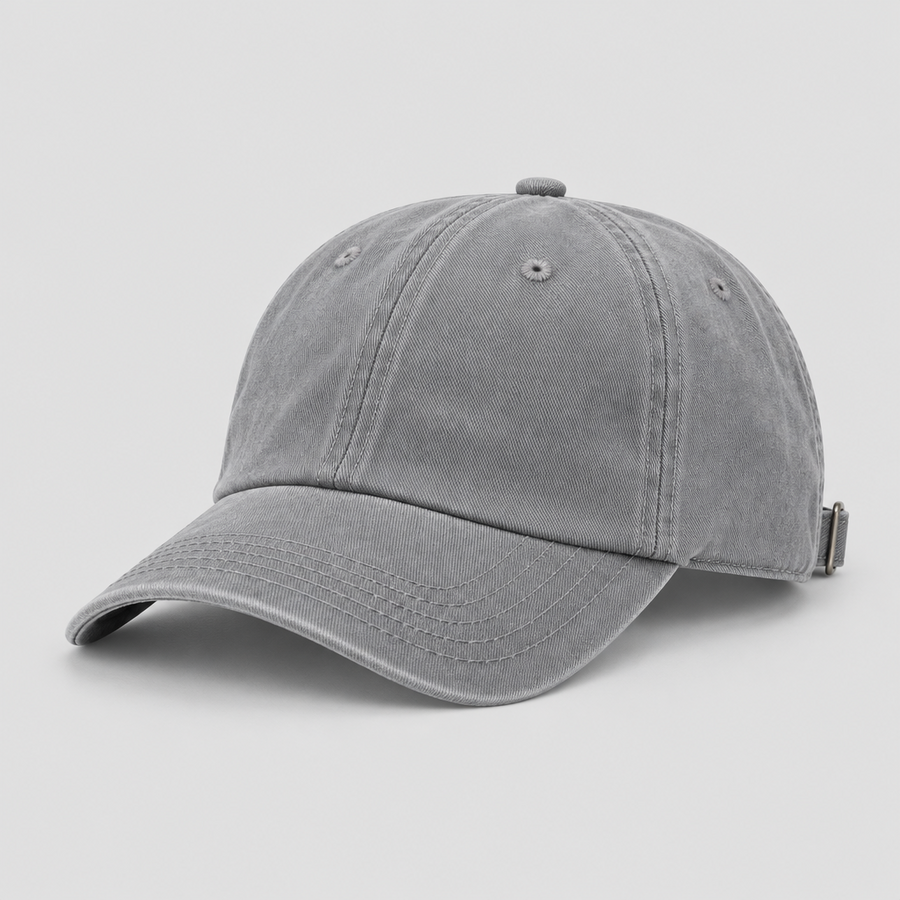Ash Signal Dad Cap in washed ash grey, three-quarter view