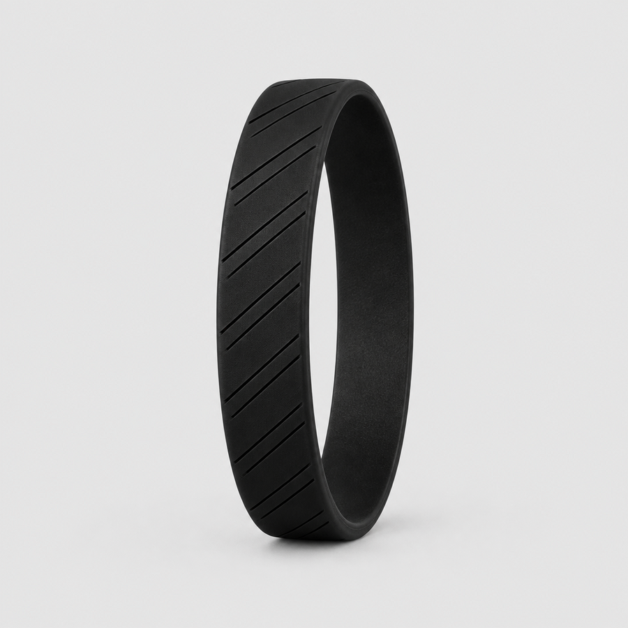 Circuit Silicone Wristband in black with debossed line pattern