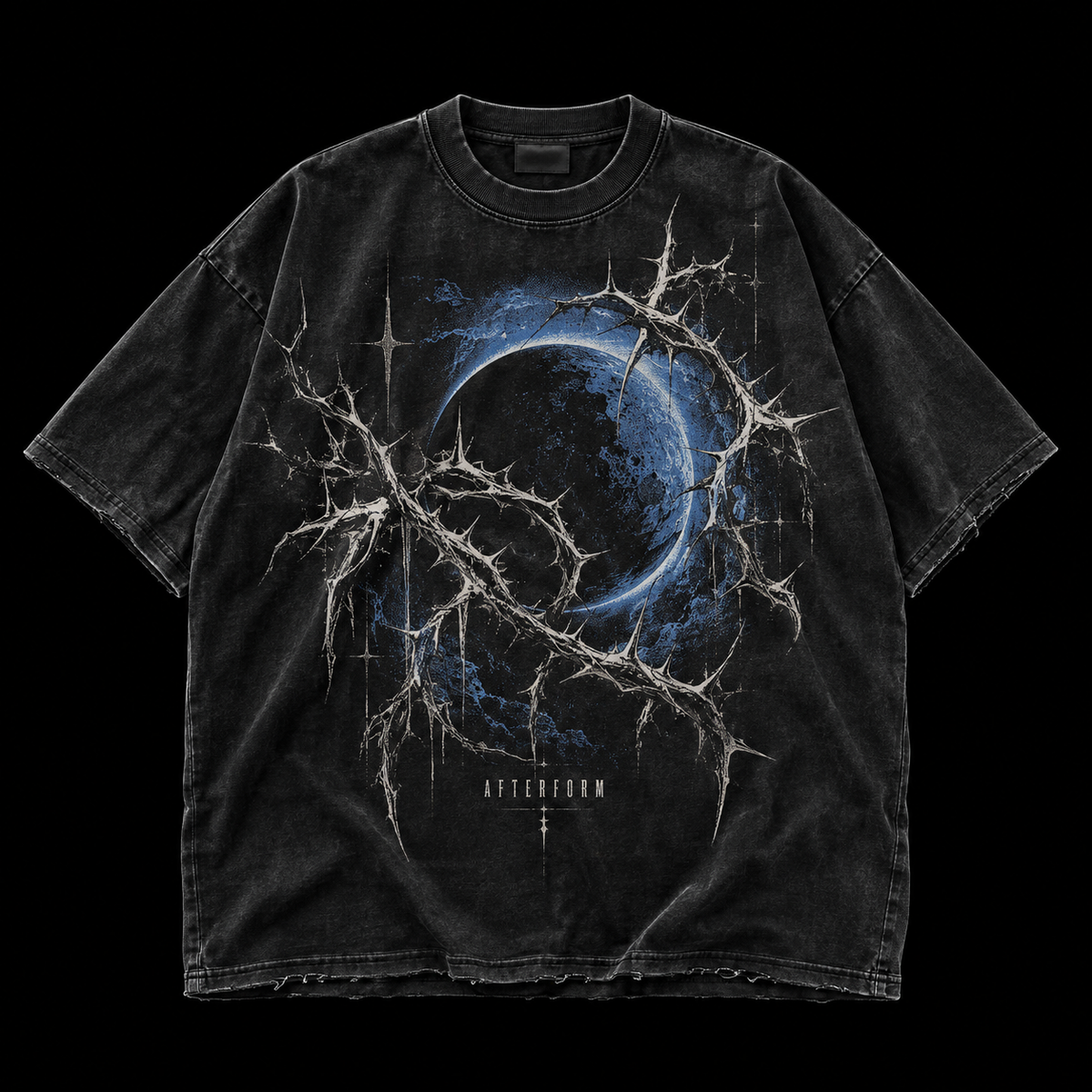 Eclipse Thorn Tee in washed black, front view