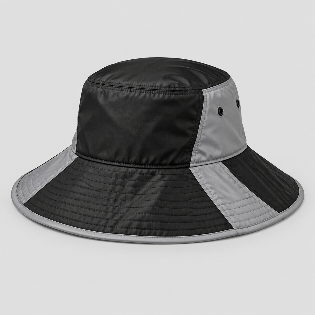 Mercury Panel Bucket Hat in black with grey contrast panels