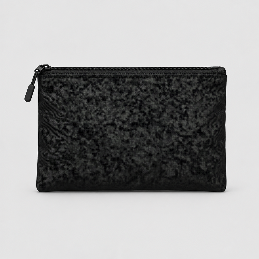 Mercury Zip Pouch in black nylon, front view