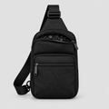 Night Garden Sling Bag in black with dual zip compartments, front view