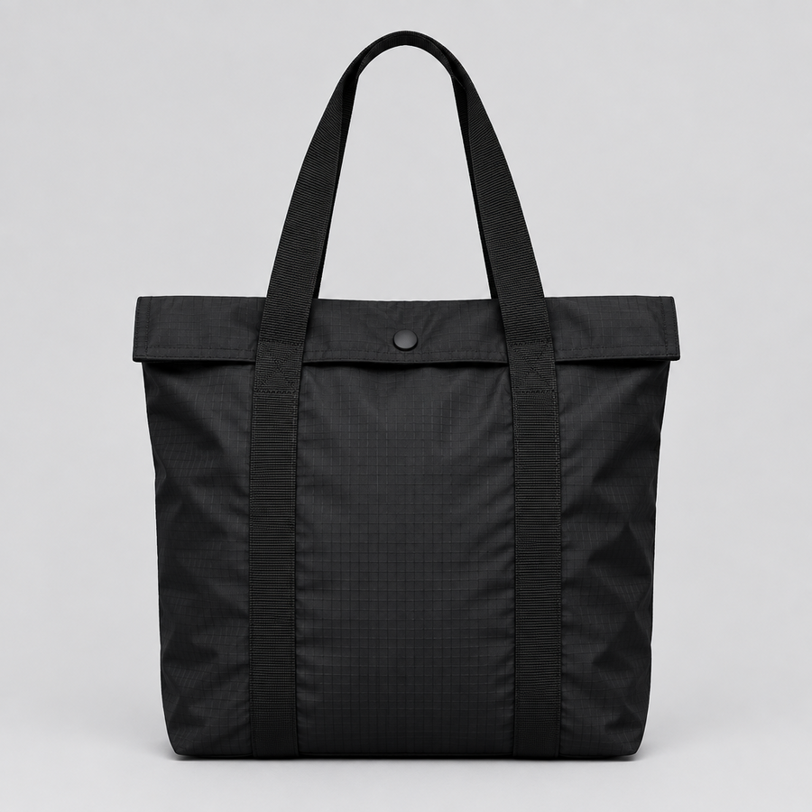 Pressure Ripstop Tote in black ripstop nylon, front view