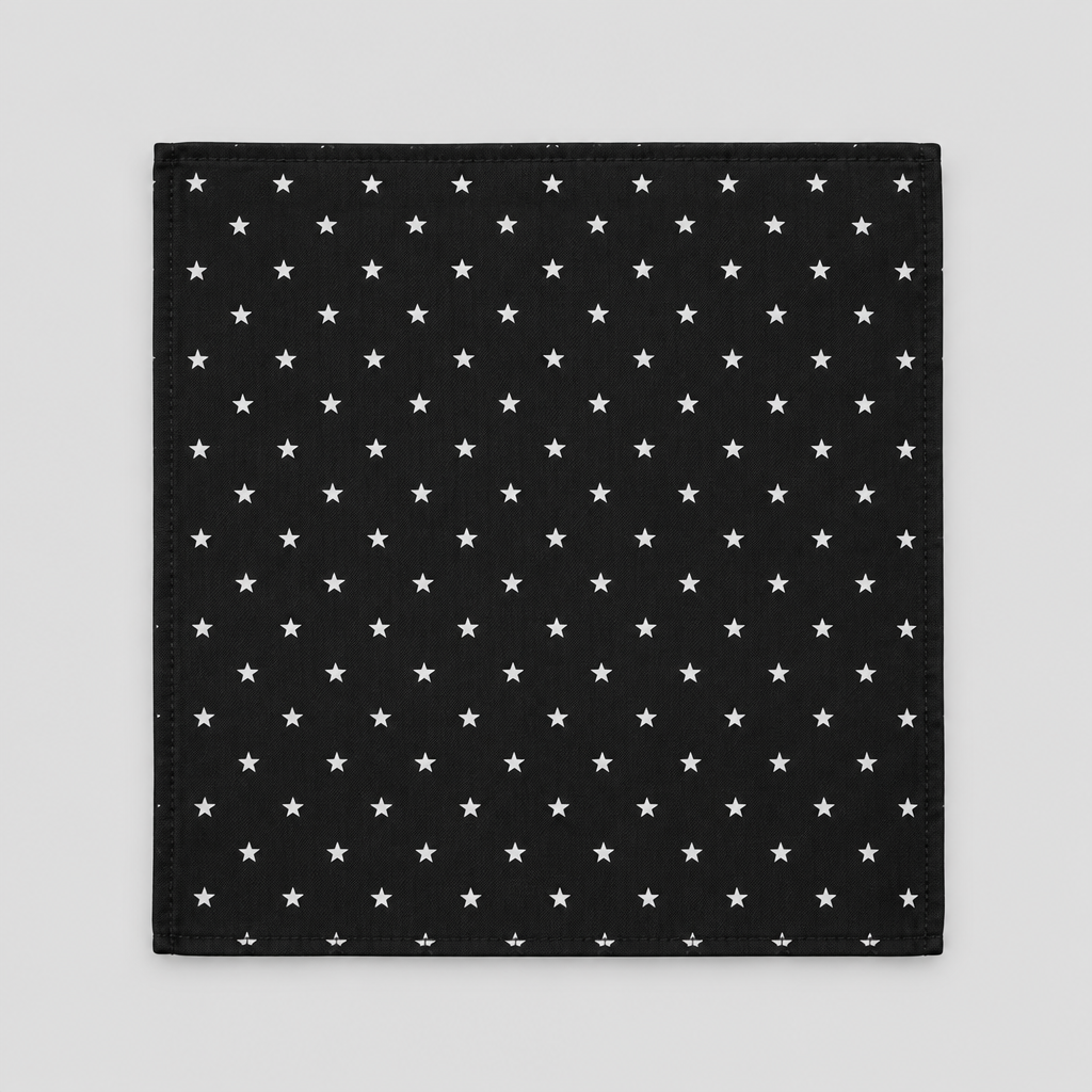 Starfall Bandana in black with all-over print, folded flat