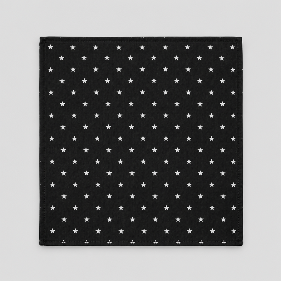 Starfall Bandana in black with all-over print, folded flat