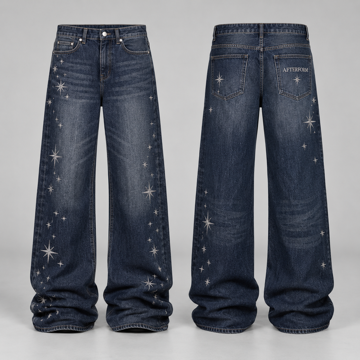 AFTERFORM Starfall Stack Jeans, front and back views