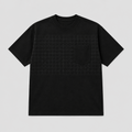 Static Grid Pocket Tee in black with tonal grid print, shown flat