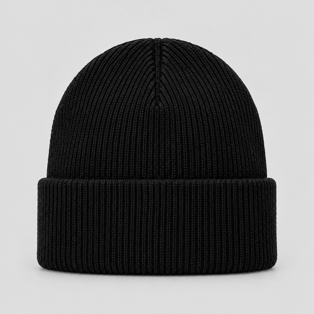 Static Seam Beanie in black, front view