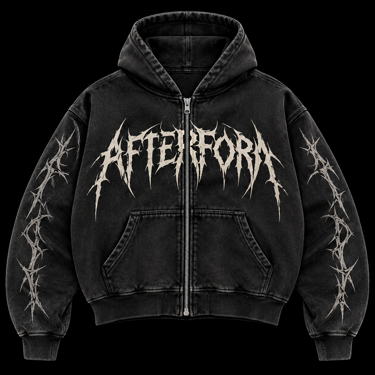 AFTERFORM Thorn Division Zip Hoodie in washed black, front product view