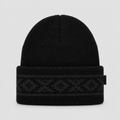 Thornline Cuff Beanie in black with jacquard cuff band, front view